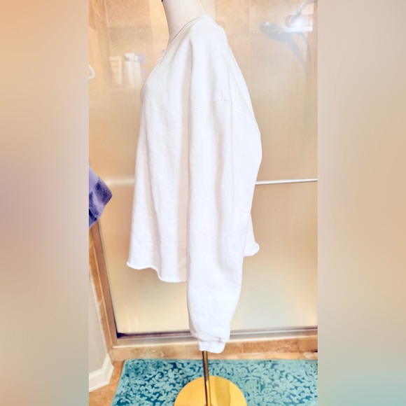 MADHAPPY Solid White Oversized Crewneck Sweatshirt w Raw Hem 100% COTTON Unisex - Picture 5 of 15